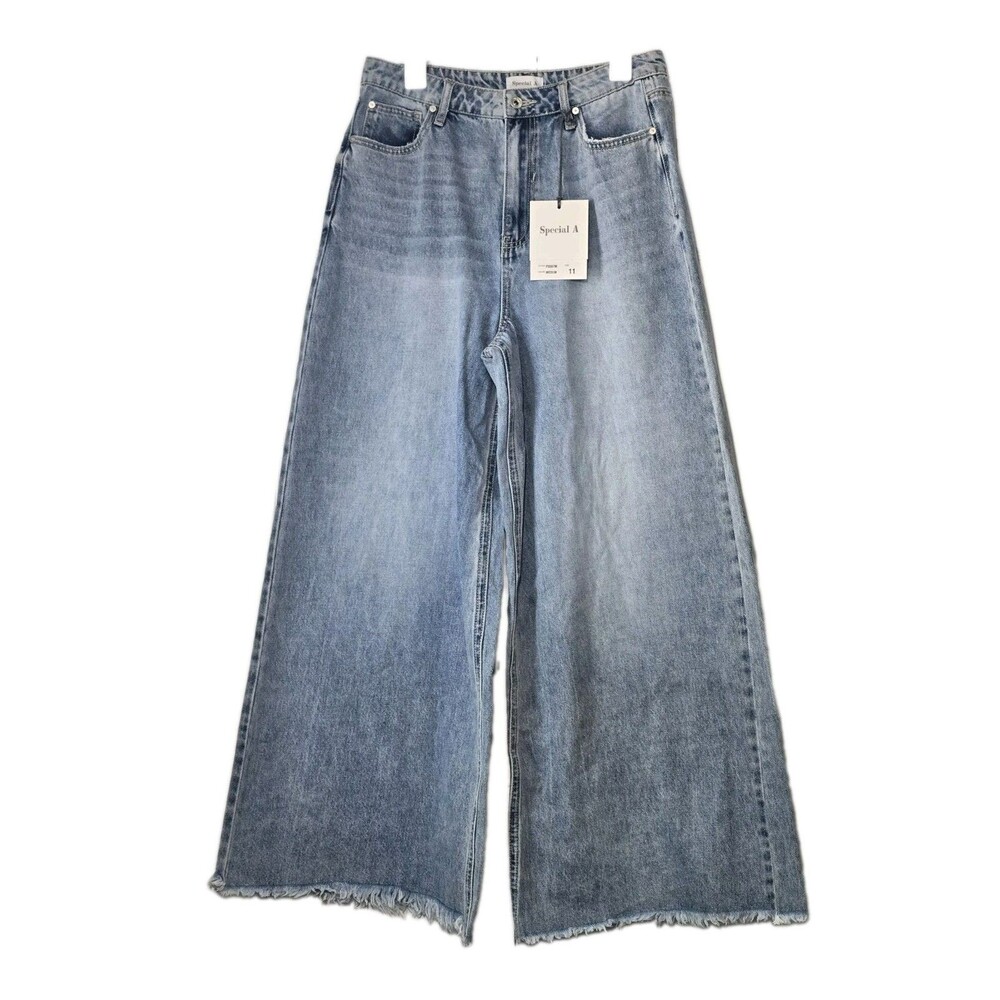 Special A Y2K Womens High Rise Extra Wide Leg Jeans Medium Wash Raw Hem  Size 11
